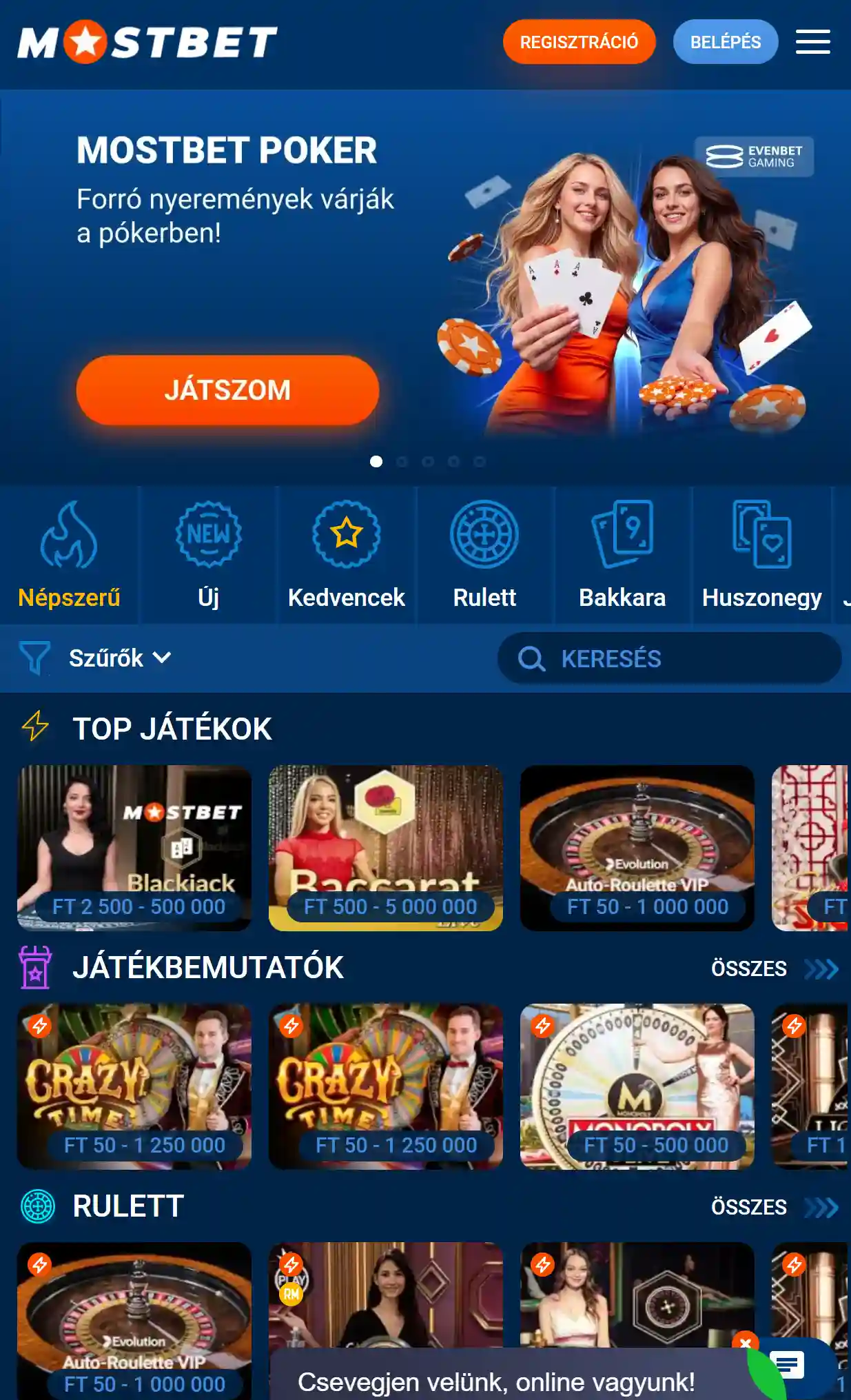 Mostbet élő kaszinó