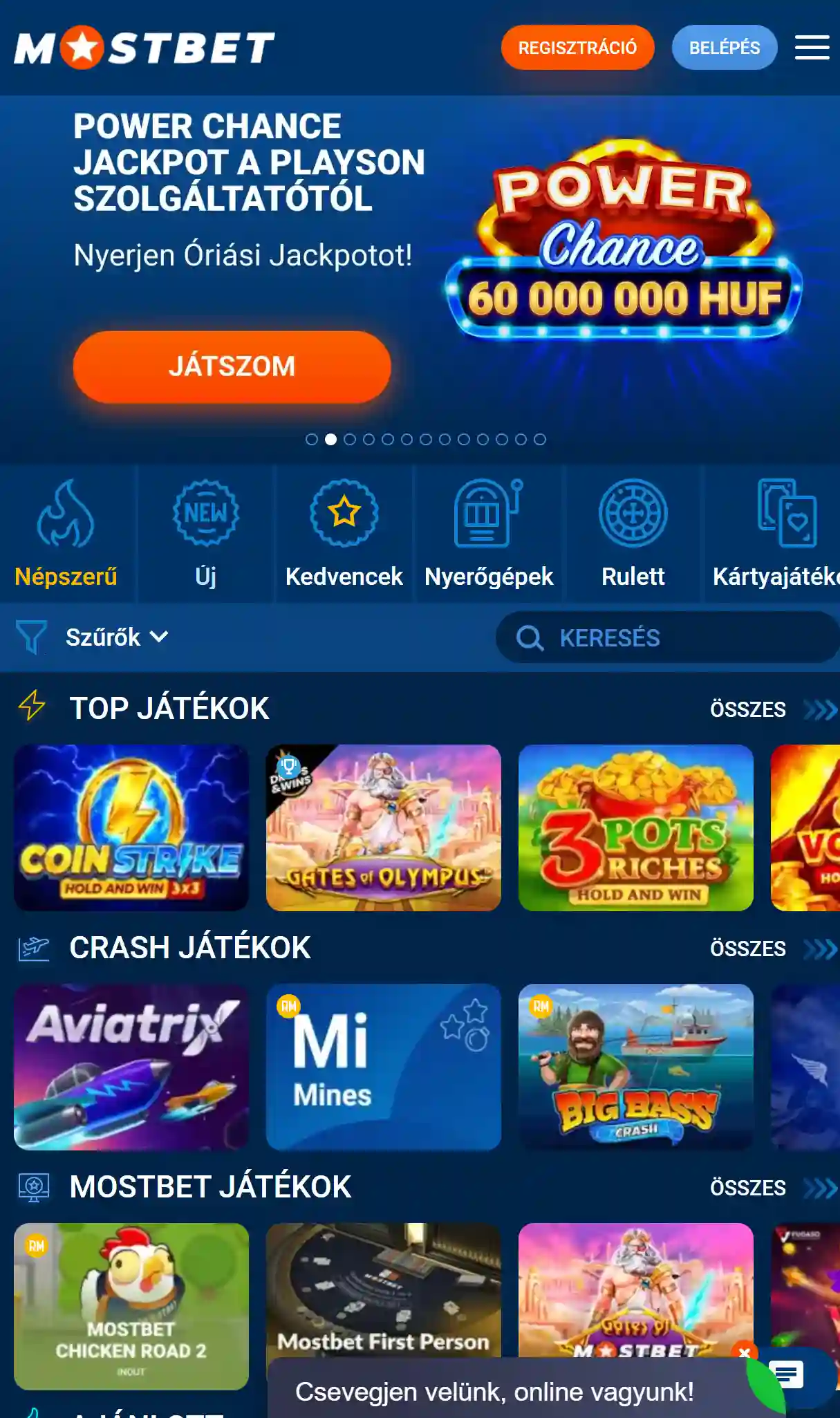 Mostbet kaszinó lobby